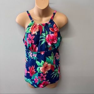 St. John's Bay floral underwire tankini swimsuit bathing suit top women's 14